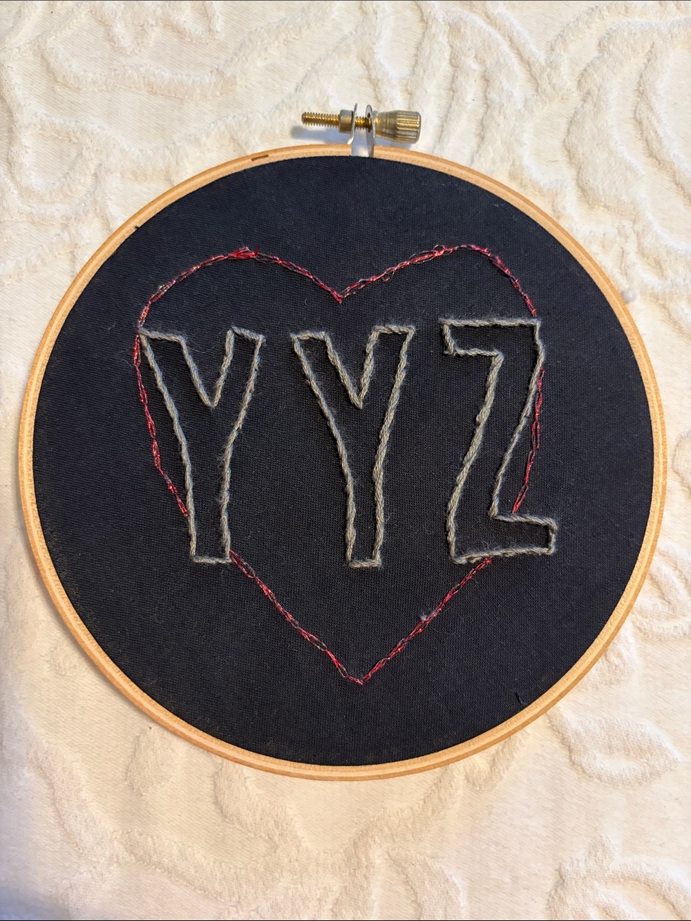 Handcrafted YYZ Embroidery Hoop Wall Art - Black with Red Accent. Starwars, YYZ - Picture 2 of 7